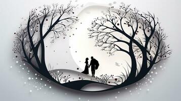 Nature background paper cut and craft style, romantic scenery , copy space, used for greeting card, AI Generative photo