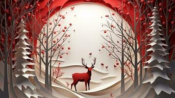 Nature background paper cut and craft style, romantic scenery , copy space, used for greeting card, AI Generative photo