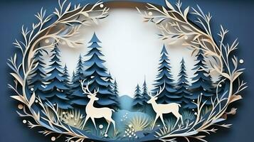 Nature background paper cut and craft style, romantic scenery , copy space, used for greeting card, AI Generative photo