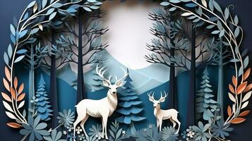 Nature background paper cut and craft style, romantic scenery , copy space, used for greeting card, AI Generative photo