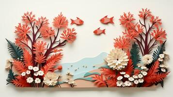 Nature background paper cut and craft style, romantic scenery , copy space, used for greeting card, AI Generative photo