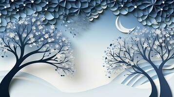 Nature background paper cut and craft style, romantic scenery , copy space, used for greeting card, AI Generative photo