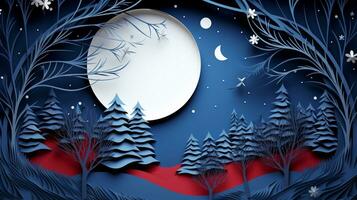 Nature background paper cut and craft style, romantic scenery , copy space, used for greeting card, AI Generative photo