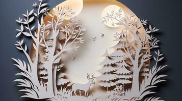 Nature background paper cut and craft style, romantic scenery , copy space, used for greeting card, AI Generative photo