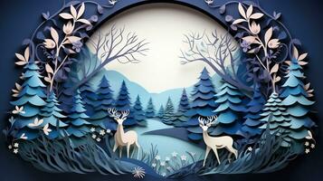 Nature background paper cut and craft style, romantic scenery , copy space, used for greeting card, AI Generative photo