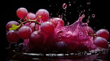 Fresh juicy Red grape fruit with water splash isolated on background, healthy fruit, AI Generative photo