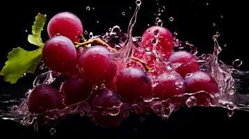 Fresh juicy Red grape fruit with water splash isolated on background, healthy fruit, AI Generative photo
