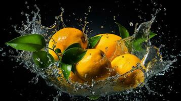 Fresh juicy mango with water splash isolated on background, healthy tropical fruit, AI Generative photo