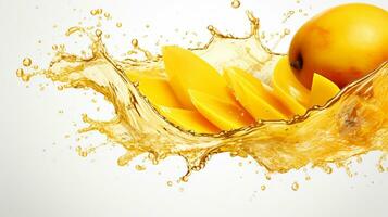 Fresh juicy mango with water splash isolated on background, healthy tropical fruit, AI Generative photo