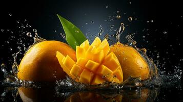 Fresh juicy mango with water splash isolated on background, healthy tropical fruit, AI Generative photo