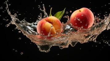 Fresh juicy peach fruit with water splash isolated on background, healthy fruit, AI Generative photo