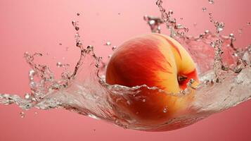 Fresh juicy peach fruit with water splash isolated on background, healthy fruit, AI Generative photo