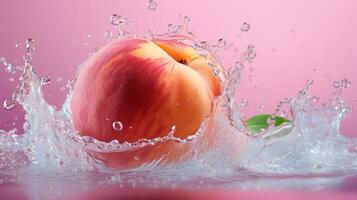Fresh juicy peach fruit with water splash isolated on background, healthy fruit, AI Generative photo