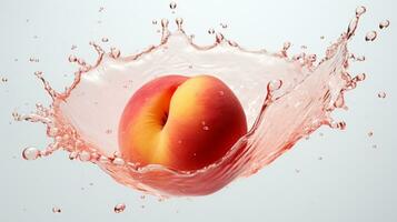 Fresh juicy peach fruit with water splash isolated on background, healthy fruit, AI Generative photo