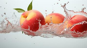 Fresh juicy peach fruit with water splash isolated on background, healthy fruit, AI Generative photo