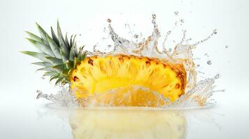 Fresh juicy pineapple fruit with water splash isolated on background, healthy tropical fruit, AI Generative photo