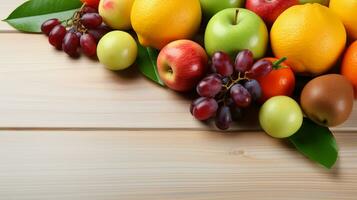 Fresh organic fruits lineup isolated on background, copy space, AI Generative photo