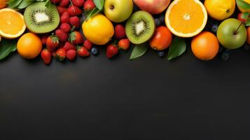 Fresh organic fruits lineup isolated on background, copy space, AI Generative photo