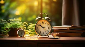 Stunning nature background, Amazing natural scenery, vintage alarm clock, AI Generative photo