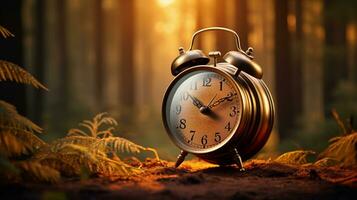 Stunning nature background, Amazing natural scenery, vintage alarm clock, AI Generative photo