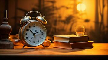 Stunning nature background, Amazing natural scenery, vintage alarm clock, AI Generative photo