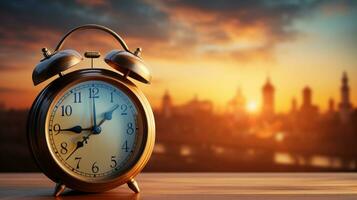 Stunning nature background, Amazing natural scenery, vintage alarm clock, AI Generative photo