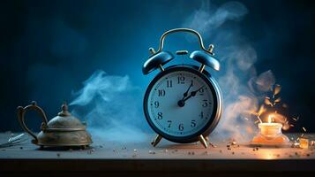 Stunning nature background, Amazing natural scenery, vintage alarm clock, AI Generative photo