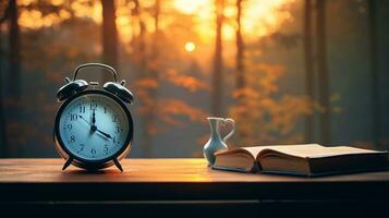 Stunning nature background, Amazing natural scenery, vintage alarm clock, AI Generative photo