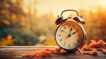 Stunning nature background, Amazing natural scenery, vintage alarm clock, AI Generative photo