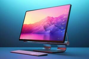 3d illustration of Desktop Computer-Colorful Monitor Screen, product design, AI Generative photo