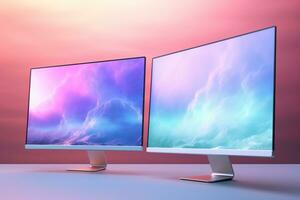 3d illustration of Desktop Computer-Colorful Monitor Screen, product design, AI Generative photo