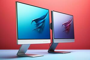 3d illustration of Desktop Computer-Colorful Monitor Screen, product design, AI Generative photo
