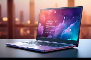 3d illustration of notebook Computer-Colorful Monitor Screen, product design, AI Generative photo