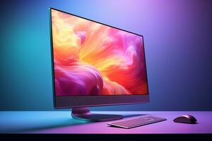 3d illustration of Desktop Computer-Colorful Monitor Screen, product design, AI Generative photo