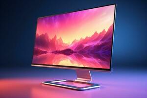 3d illustration of Desktop Computer-Colorful Monitor Screen, product design, AI Generative photo