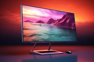 3d illustration of Desktop Computer-Colorful Monitor Screen, product design, AI Generative photo
