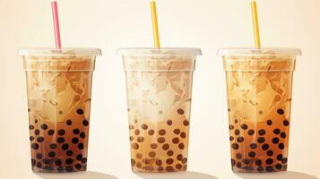 Set of Bubble milk tea drink design, Boba milk tea, taiwanese asian menu, Delicious sweet bubble tea cup with straw, AI Generative photo