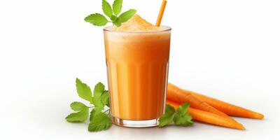 close up of Fresh Carrot Juice with vegetables, isolated on white background, copy space, AI Generative photo