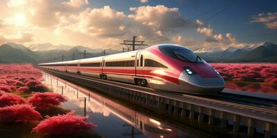 High-speed rail train travel, Fast modern transportation, Futuristic technology concept, AI Generative photo