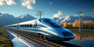 High-speed rail train travel, Fast modern transportation, Futuristic technology concept, AI Generative photo