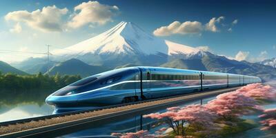 High-speed rail train travel, Fast modern transportation, Futuristic technology concept, AI Generative photo