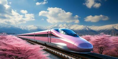 High-speed rail train travel, Fast modern transportation, Futuristic technology concept, AI Generative photo