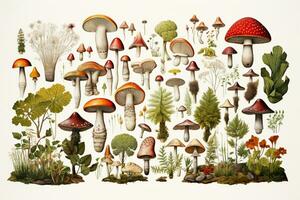 Mushroom Botanical illustration, item sheet, AI Generative photo