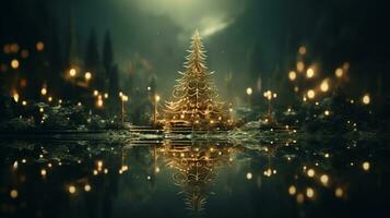 Winter scenery, Merry Christmas background, copy space, greeting card, AI Generative photo