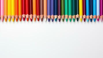 Colored pencils arranged with copy space for text, word, back to school and educational concept, AI Generative photo