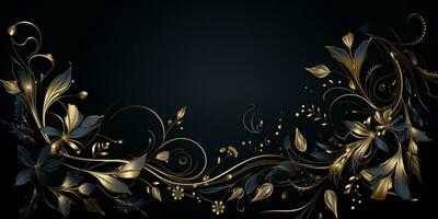 Abstract Shiny Luxury Frame, Black and Gold Color, Premium design, Party, invitation card, copy space for text, word, AI Generative photo