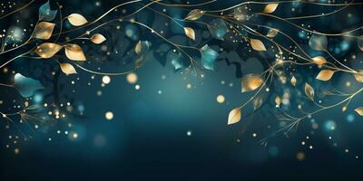 Abstract Shiny Luxury Frame, Blue and Gold Color, Premium gift design, Party, invitation card, copy space for text, word, AI Generative photo