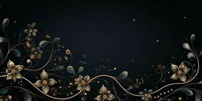 Abstract Shiny Luxury Frame, Black and Gold Color, Premium design, Party, invitation card, copy space for text, word, AI Generative photo
