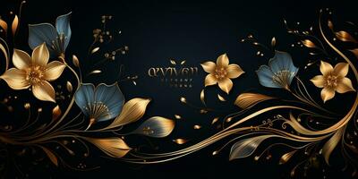 Abstract Shiny Luxury Frame, Black and Gold Color, Premium design, Party, invitation card, copy space for text, word, AI Generative photo
