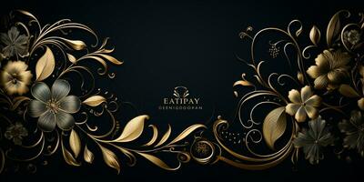 Abstract Shiny Luxury Frame, Black and Gold Color, Premium design, Party, invitation card, copy space for text, word, AI Generative photo